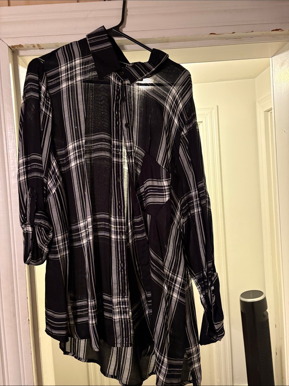 Faded Glory Black & White Plaid Button-Down Shirt